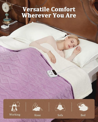 CAROMIO Electric Blanket King Size Dual Control - Thick Tufted Sherpa Heated Blanket King with 10 Heating Levels and 10 Time Settings, ETL Certified Fast Heating Blanket King Size 90"×100", Purple