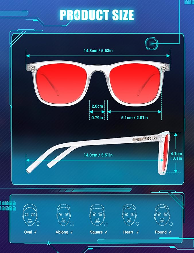 TIJN Sleep Glasses for 99% Blue Green Light Blocking Red Lens for Computer Gaming Screen Fatigue UV Protection