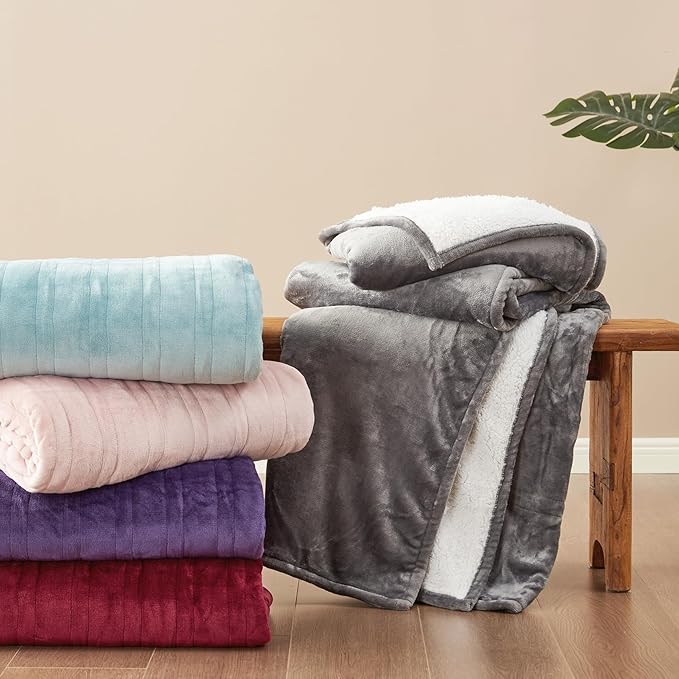 EHEYCIGA Heated Blanket Electric Blanket Queen Size - Heating Blanket with 5 Heating Levels & 10 Hours Auto Off, Soft Cozy Sherpa Washable Dual Control Blanket with Fast Heating, 84 x 90 Inches, Grey