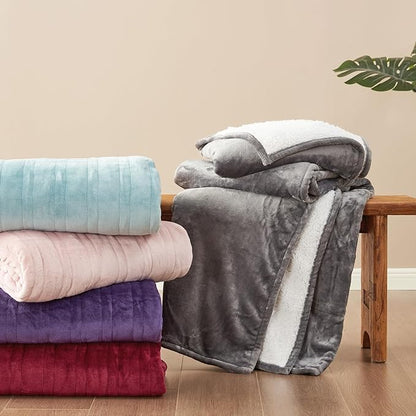 EHEYCIGA Heated Blanket Electric Blanket Queen Size - Heating Blanket with 5 Heating Levels & 10 Hours Auto Off, Soft Cozy Sherpa Washable Dual Control Blanket with Fast Heating, 84 x 90 Inches, Grey