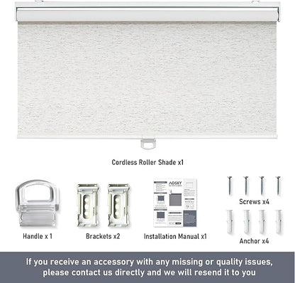 Cordless Roller Shades Blackout Blinds for Windows Room Darkening Rolled Up Shades with Spring System, UV Protection Natural Linen Fabric Window Shades Door Blinds for Home（21" W x 72" H, Linen Cream