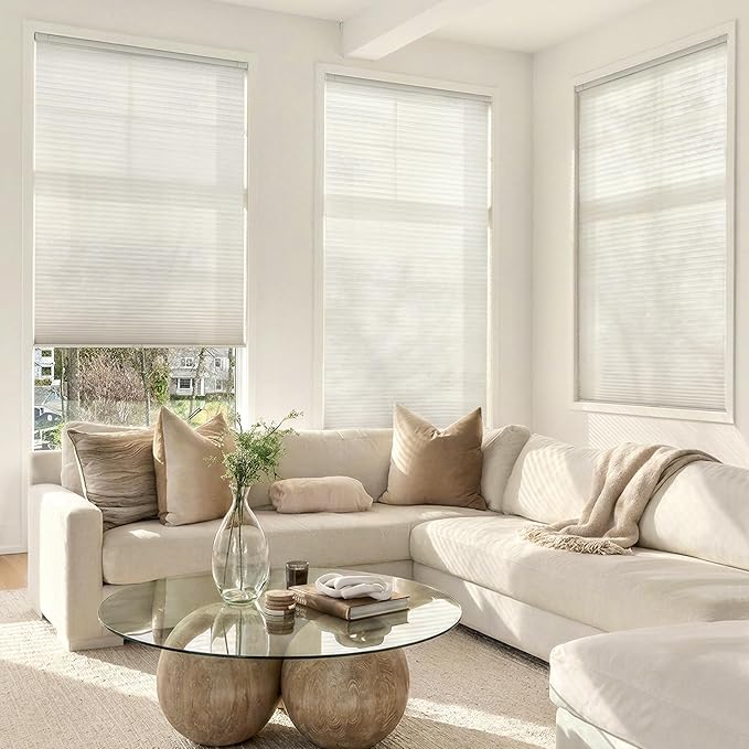 LazBlinds Cordless Cellular Shades, No Tools No Drill Light Filtering Honeycomb Shades Pleated Blinds for Windows, 34'' W x 64'' H, Dovy Grey