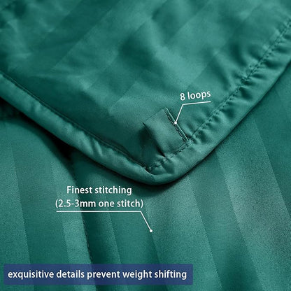 Weighted Blanket for Adults (15 lbs, 48" x 72", Glossy green Stripes) Heavy Blanket for Sleeping Perfect for 160-180 lbs, Twin Size Breathable Blanket with Premium Glass Bead, Machine Washable