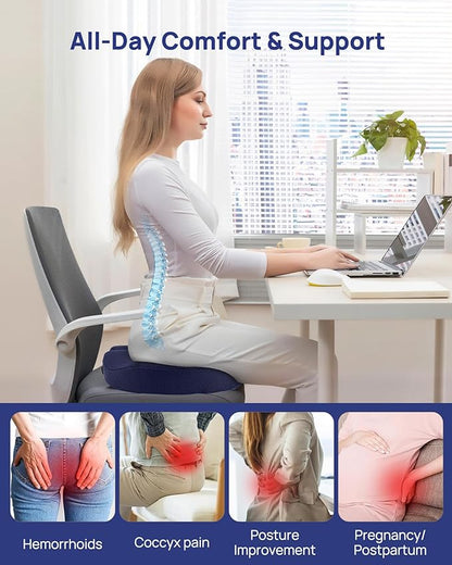 Feagar Donut Pillow Seat Cushion - Memory Foam Hemorrhoid Pillow for Tailbone Pain, Sciatica & Pressure Sores Relief, Adjustable Design for Pregnancy, Postpartum, Surgery Recovery, Office Chair