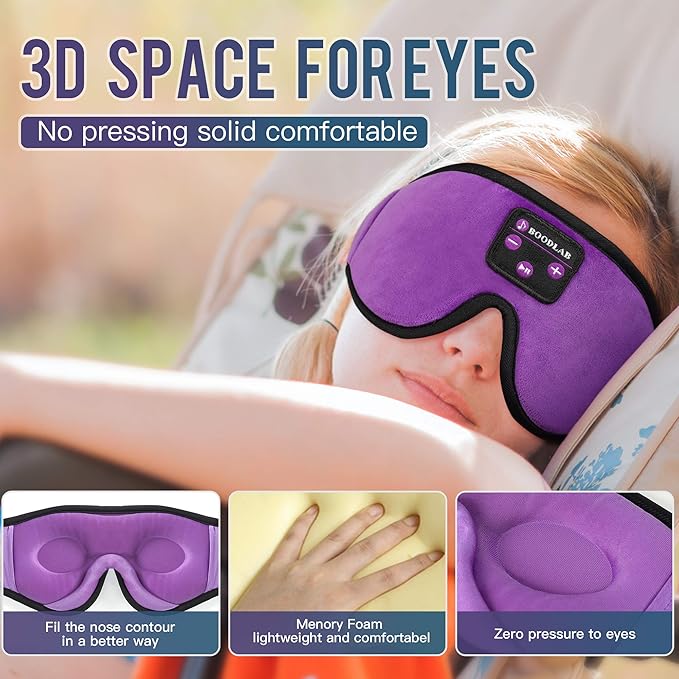 Sleep Headphones 3D Sleep Mask with Bluetooth 5.4 Headphones for Side Sleepers, Wireless Music Headband with Ultra-Thin Stereo Speakers, Long Playtime Battery Adjustable & Blackout for Men Women