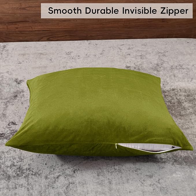 PHF Super Soft Velvet Throw Pillow Covers, 24"x24", No Insert, 2 Pack Color Gradient Cushion Covers, Ultra Soft Cozy Square Shell for Home Decorative, No Shedding, No Pilling, Olive Green