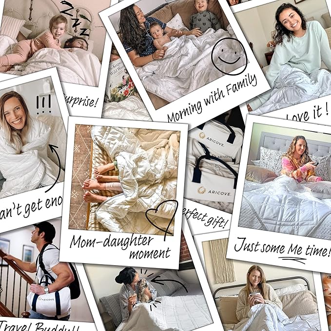 Aricove Cooling Weighted Blanket for Adults, 12 lbs, Full/Queen Size Weighted Blanket, 60x80 inches, Silky Soft Bamboo Viscose, Machine Washable, White