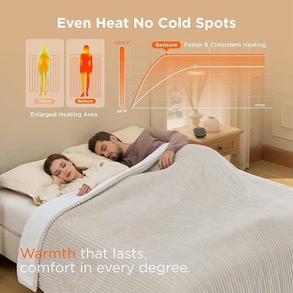 Bedsure GentleSoft Electric Blanket Queen Size - Soft Ribbed Flannel Heated Blanket with Dual Control, Heating with 10 Heat Settings & 10 Time Settings, 8 hrs Timer Auto Shut Off (84x90 inches, Cream)