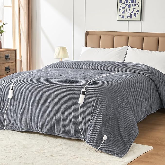 Electric Blanket Queen Size, 84"x90" Heated Blanket with Dual Control, Over-Heat Protection, 10 Heating Levels &1-8 Time Settings Auto-Off, Flannel & Sherpa Blanket Fast Heating, ETL Certification