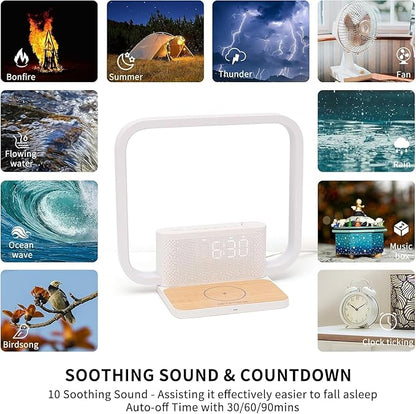 Sunrise Alarm Clock for Heavy Sleepers,Touch Lamps for Nightstand with Wireless Charger Station for iPhone/Samsung,Sound Machine,Wake Up Light with Snooze/Timer/10 Natural Sounds/3 Dimmable