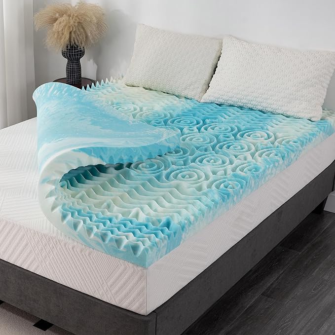 4 Inch 5-Zone Twin XL Memory Foam Mattress Topper, Gel Infused Foam Mattress Topper for Pressure Relief, CertiPUR-US Certified Twin XL Bed Topper,Blue, 38"×80"