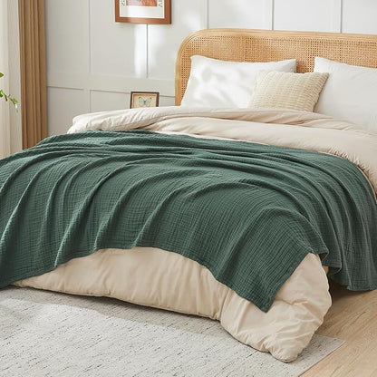 EMME Cotton Muslin Twin XL Blanket Breathable Gauze Blanket Soft Lightweight Blankets Adults Gifts for Women (Forest Green, 66"x90")