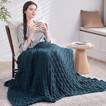 Knitted Weighted Blanket for Adult, No Beads Heavy Blanket 50” x 60'' 10lbs, Breathable Chunky Knit Blanket, Cooling Weighted Blanket for Hot Sleepers, Christmas Home Decor (Peacock Blue)