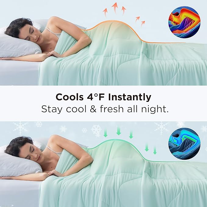 Bedsure California King Comforter Cooling Blankets for Hot Sleepers, Lightweight Comforter for Summer with Dual-Sided Cool Tech, Soft Breathable Cold Duvet for Sleeping, Green, 102x96 Inches