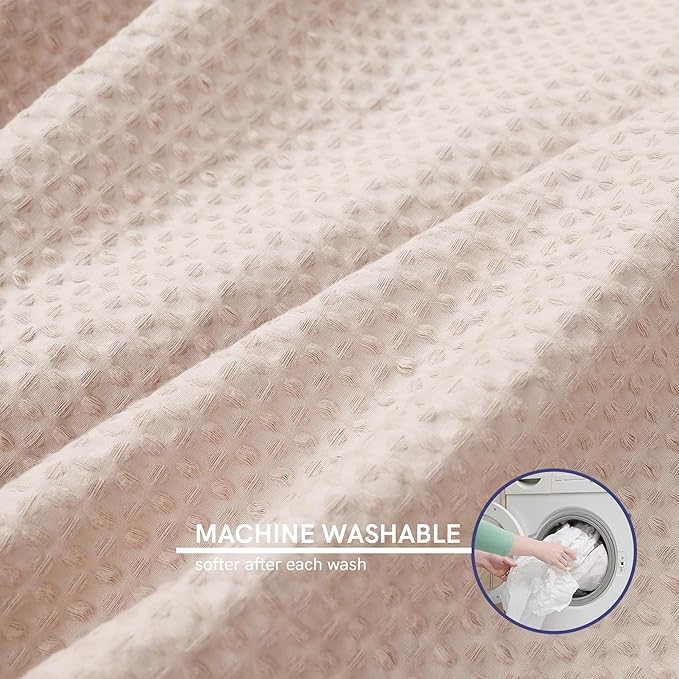 YnM Cotton Waffle Weave 3-Side Zipper Duvet Cover for Weighted Blankets | Easy on, Easy Off Oatmeal, 80"x87"