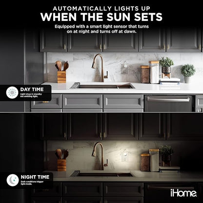 iHome Plug-in LED Night Lights 4-Pack, Dusk-to-Dawn Sensor, 3000K Warm Glow, Energy Saving, Great for Bedrooms, Hallways, Closets, Stairs, Kids’ Rooms (4-Pack White Lights)