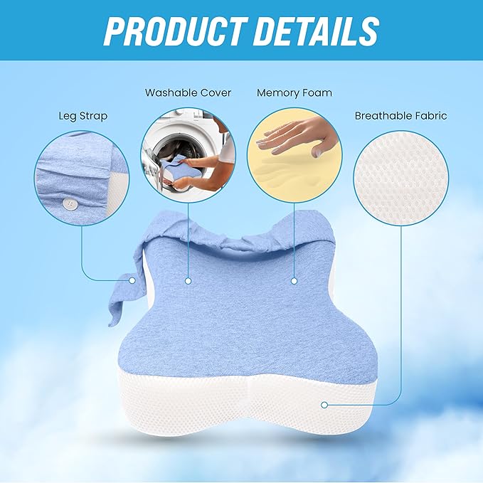 Lumia Wellness Orthopedic Long 14" Knee Pillow for Side Sleepers, Contoured Support Thighs & Knees for Sciatica,Back Hip - Soothing Joint Pain Relief, Leg Pillow for Pregnancy (Blue)