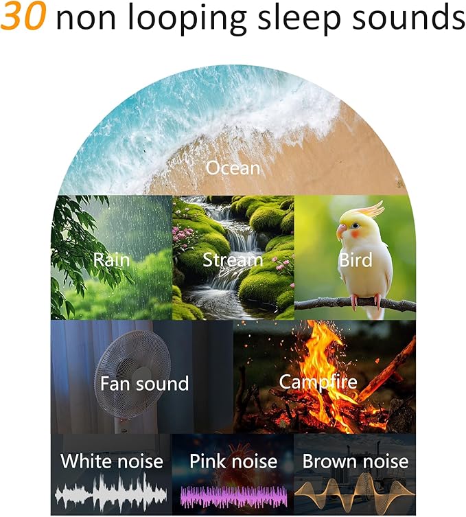 White Noise Sound Machine: 30 Soothing Sounds, Sunrise Alarm Clock for Gentle Wake Up, Adjustable Volume & Night Light, Timer - Easy to Sleep, Relax, Focus