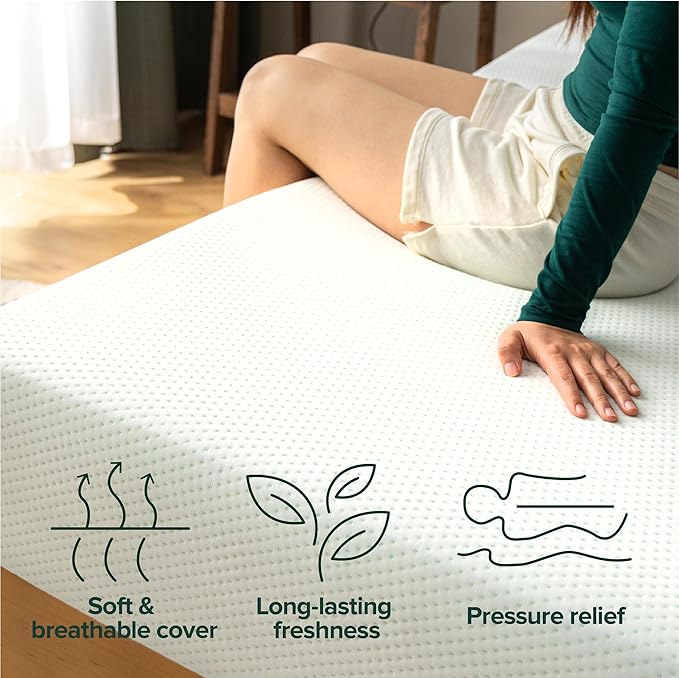 Zinus 6 Inch Queen Green Tea Memory Foam Mattress [New Version], Fiberglass Free, Medium Firm Feel, Zoned Pressure Relief, Certified Safe Foams & Fabric, Mattress in A Box
