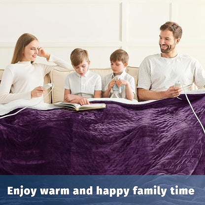 Heated Electric Blanket Queen Size - 84" x 90" Heating Blanket with Dual Control, 10 Heating Levels & 8 Hours Auto Off, Soft Warm Flannel Blanket, Christmas Birthday Gifts for Senior Grandma