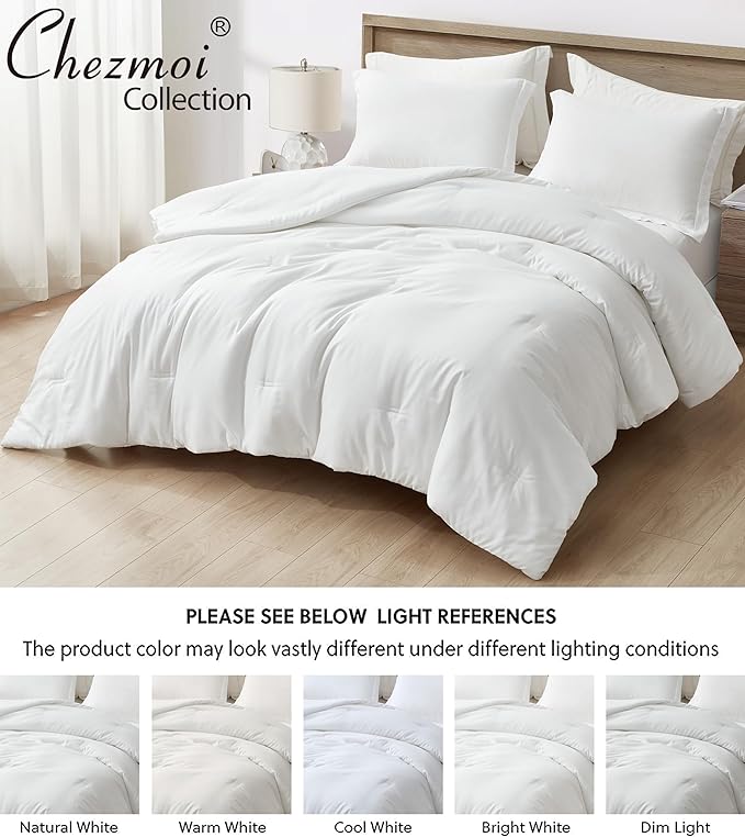 Chezmoi Collection Cliff 3-Piece Lightweight Cooling Comforter Set, King - Rayon Derived from Bamboo & Polyester Blended, Soft Breathable Bedding for Hot Sleepers, White