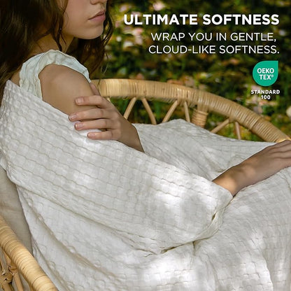 Bedsure Cooling Waffle Queen Size Blanket - Lightweight Cotton Spring Blanket of Rayon Derived from Bamboo for Hot Sleepers, Luxury Throws for Bed, Couch and Sofa, Ivory, 90x90 Inches