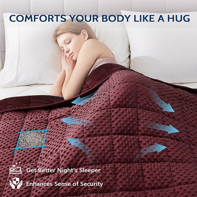 L'AGRATY Weighted Blanket - 48"x72" 10lbs Minky Dots Heavy Blanket with Glass Beads Soft Breathable for All-Season Summer Fall Winter Thick Comfort for Sleeping