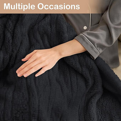Electric Heated Blanket Full Size 72"×84" with 9 Heating Levels & 1-10Hs Auto Off，Double Sided Plush Sherpa, Energy Efficient, Machine Washable, for Couch & Bed, Black