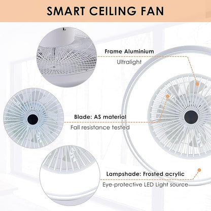 24" Bladeless Ceiling Fan with RGB Light Remote, Smart LED Ceiling Fans with Voice/App Control, Modern Low Profile Dimmable Light Ceiling Fan for Bedroom Living Room White
