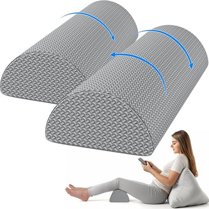 2 Pack Knee Pillow for Back Sleeping Memory Foam Half Moon Bolster Pillow for Legs, Under Knee Support, Ankle & Foot Comfort Orthopedic Pillow for Side Sleepers, Grey