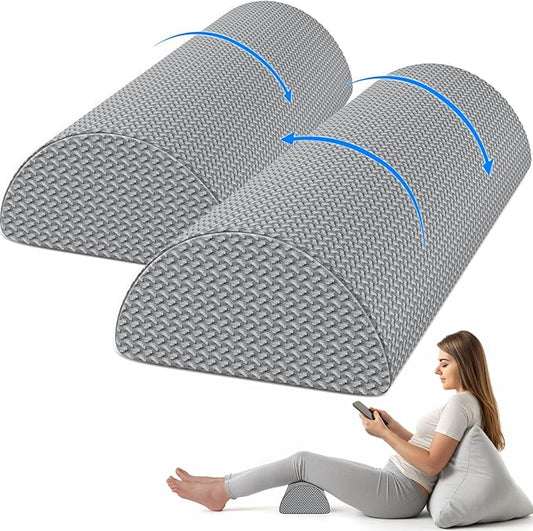 2 Pack Knee Pillow for Back Sleeping Memory Foam Half Moon Bolster Pillow for Legs, Under Knee Support, Ankle & Foot Comfort Orthopedic Pillow for Side Sleepers, Grey