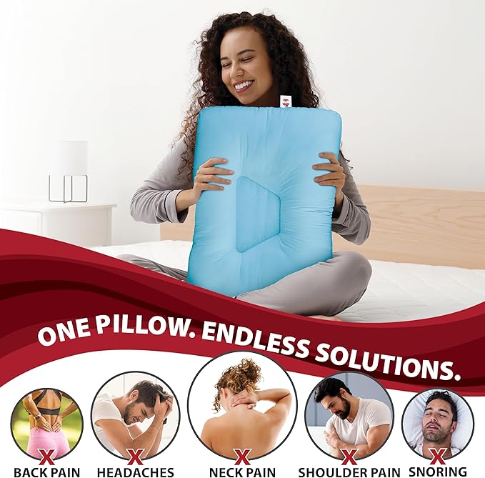 Core Products Tri-Core Cervical Support Pillow – Firm Orthopedic Neck Pillow for Pain Relief, Back and Side Sleepers – Ergonomic Contour Pillow – Assembled in USA, Midsize, Blue