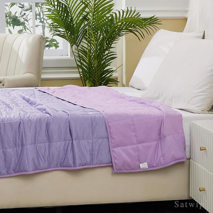 Satwip Weighted Blanket Queen Size 15 LBS, Cooling Weighted Blanket for Hot Sleepers, Cool Moire Jersey with Soft Breathable Sanded, 60 x 80 inches 15 Pounds, Purple
