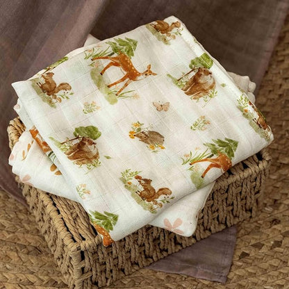 GLLQUEN BABY Receiving Blanket Boy Cotton Muslin Swaddle Blankets Girl Newborn Squares Breathable & Soft Thin Baby Blankets Cloths Double Absorbent Infant Swaddling Wrap - 6 Pack (Deer & Soft Light)