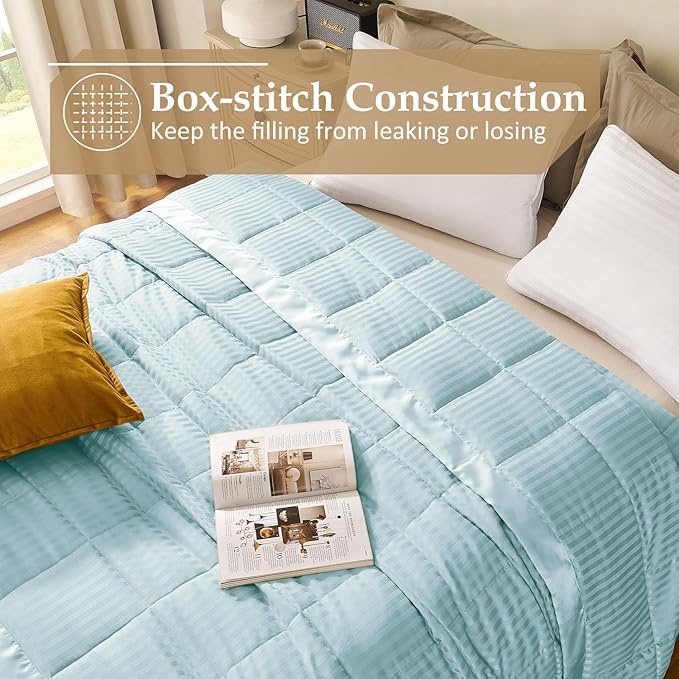 downluxe King Size Blanket with Satin Trim, Lightweight Down Alternative King Blanket for All Season, Machine Washable (Cool Blue, 108 x 90 Inch)