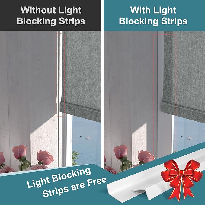 BERISSA Motorized Blinds with Remote,Light Filtering Smart Roller Shades with App,Voice Control,Thermal Insulated Automatic Blinds,Electric Shades with USB/Solar Pannel.Filter Linen Grey