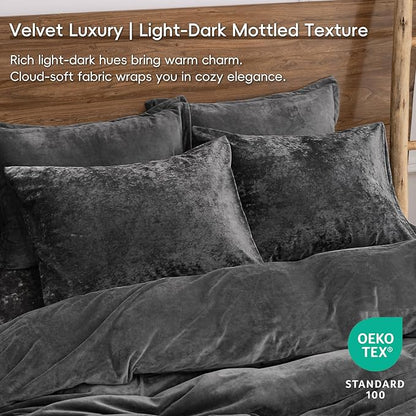 PHF Truly Velvet Pillowcases King Size, No Insert, 2 Pack Ultra Soft Breathable Pillow Shams Covers with Envelope Closure, 20" X 36" Luxury Cozy Warm Fuzzy Flannel Pillow Cases, Charcoal/Dark Grey