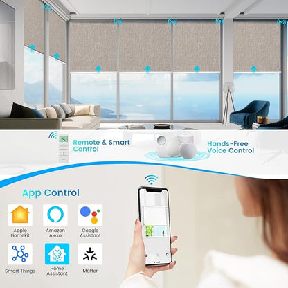 Motorized 100% Blackout Roller Shade – Custom Smart Blind with Remote, Rechargeable Battery or Plug-in Motor, Tuya WiFi Optional, Home & Office Automatic Window Shades (Butterscotch Brown/CH9564)