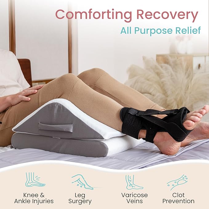 Zomaple Leg Elevation Pillow, Wedge, White – Reduce Swelling & Improve Circulation – Adjustable 40° Incline, Memory Foam, & Washable Cover – Leg Elevating Pillow for Post-Surgery Knee & Ankle Relief
