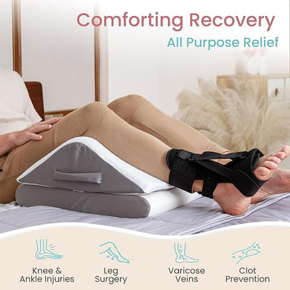 Zomaple Leg Elevation Pillow, Wedge, White – Reduce Swelling & Improve Circulation – Adjustable 40° Incline, Memory Foam, & Washable Cover – Leg Elevating Pillow for Post-Surgery Knee & Ankle Relief