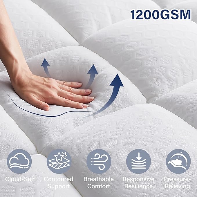 Anluoer Memory Foam Mattress Topper Twin for Back Pain,Down Alternative Pillow Top Mattress Topper,Thick Mattress Pad with 8-21" Deep Pocket, 39x75 Inches, White