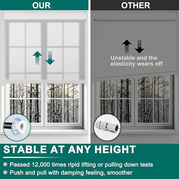 BERISSA Light Filtering Roller Shades for Windows, Cordless Window Shades With Cassette Valance, Linen Blinds, Thermal Insulation for Home Door Office - White, 62" W x 48" H