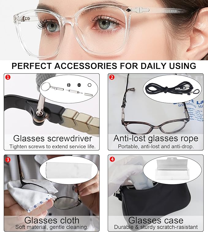 MARE AZZURO Blue Light Blocking Reading Glasses Women Trendy Square Computer Readers 1.0 1.25 1.5 1.75 2.0 2.25 2.5 2.75 3.0 3.5 4.0 5.0 6.0 (Transparent, 1.50)