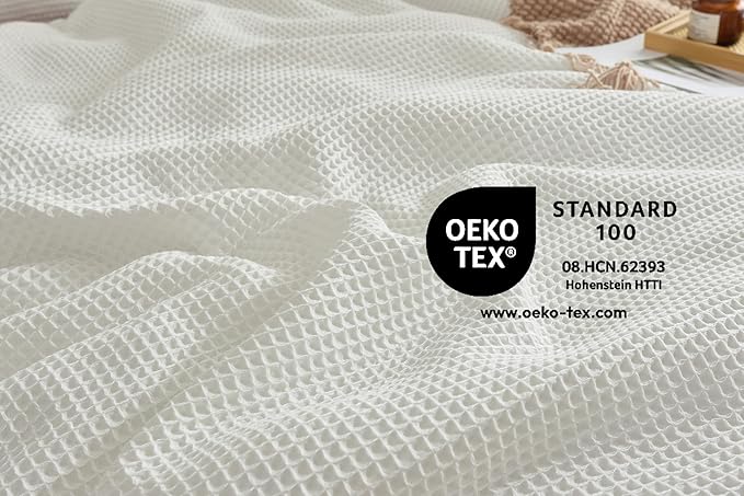 Chlophy Waffle Weave Throw Blanket Twin Cotton Bamboo Cooling Throw Cozy Lightweight Breathable Knit Decorative for Couch, Sofa, Bed, Living Room, White, 60"x80"