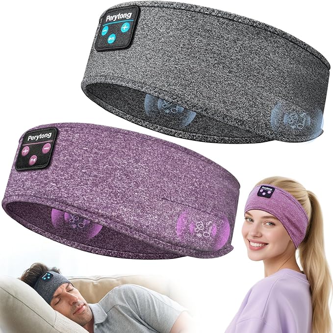 Perytong 2-Pack Sleeping Headphones Bluetooth Headband, Wireless Headband Headphones with Ultra-Thin Speakers, Comfortable for Side Sleepers, Running, Adults, Unisex, One Size