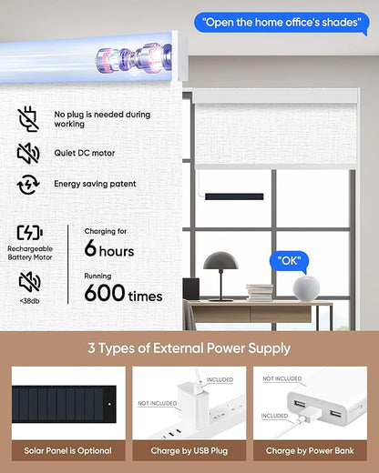 Kincmo Motorized Blinds with Remote,100% Blackout Motorized Roller Shades Work with Apple Homekit,Alexa,Google, Custom Electric Blinds with App,Voice Control (Classic White)