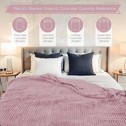 Electric Heated Blanket Full Size 72"x84" with Cozy Flannel, 6 Heat Settings & 10 Hours Auto Off, Soft & Cozy Warming Throw for Home, Office, or Bed, Machine Washable, Pink