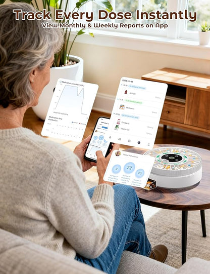 Betife Automatic Pill Dispenser for Elderly with Alarm – 31-Day Smart Bluetooth Pill Box, App Support, Fingerprint + Key Dual Lock, Arthritis-Easy Open, Plug-in/Battery Backup, Monthly Timer Dispenser