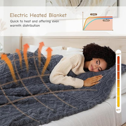 Electric Heated Blanket Full Size 72"x84", Ultra Soft Sherpa Fleece, 9 Heat Levels & 10-Hour Auto-Off, Fast Heating for Cozy Winter Comfort, Dark Gray