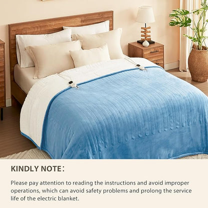Homemate Heated Electric Blanket Queen Size - 84"x90" Heating Bed Blanket Throw with 10 Heating Levels 8 Hours Auto Off Fast Heating Over-Heat Protection Ultra Soft Flannel ETL Certified, Blue